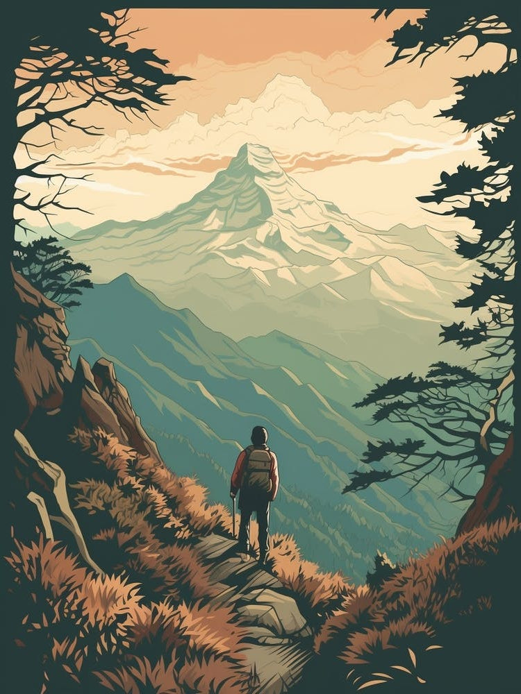 Poon Hill Trek Nepal 1 Vintage Travel Illustration