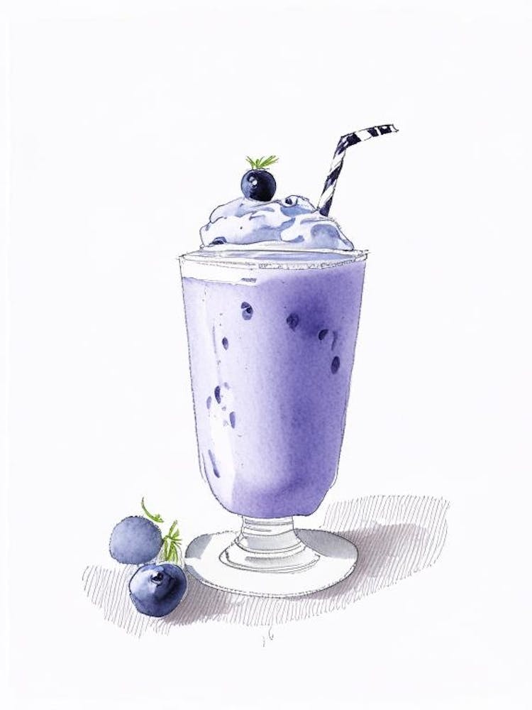 Blueberry Milkshake Dairy Food Pencil Illustration 2