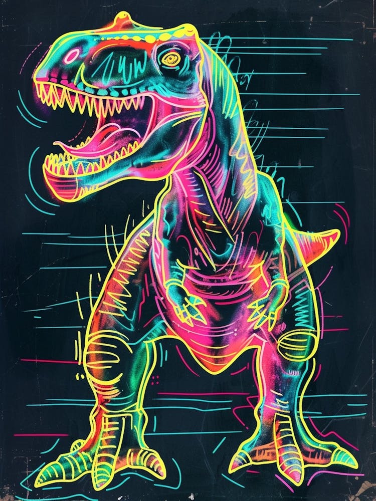 Dinosaur Neon Line Scribble