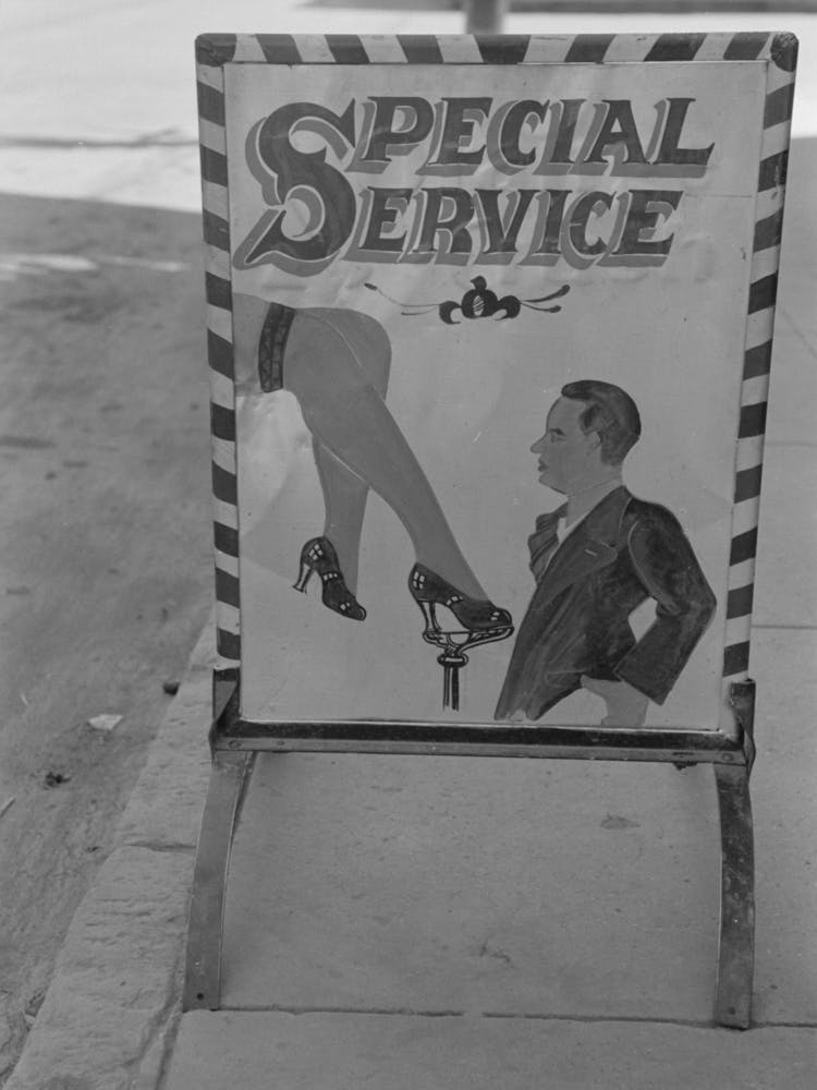 Enseigne de Salon de Cirage de Chaussures, San Antonio, Texas par Russell Lee