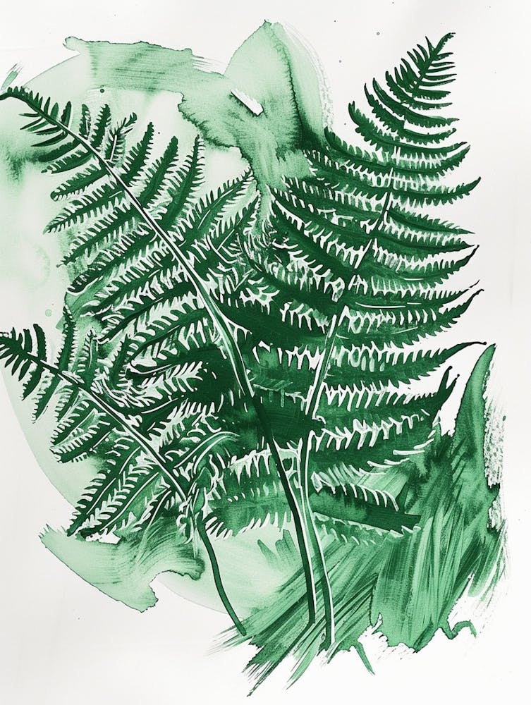 Green Ink Painting Of A Rock Cap Fern 1