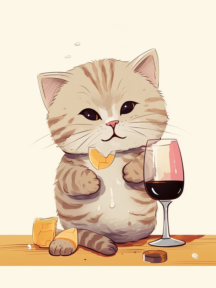 Kawaii Cat Drawings Tasting Wine 1