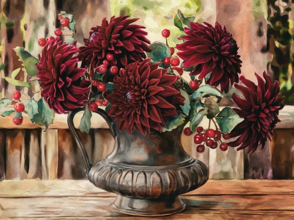 Dahlias In A Vase
