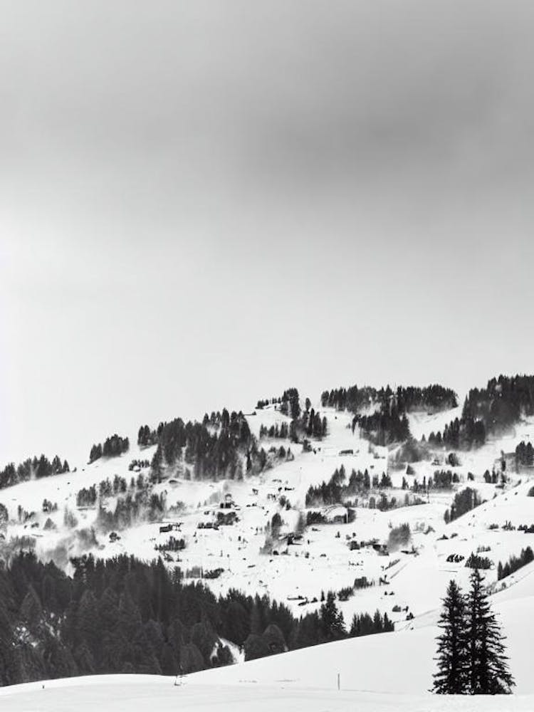 Engelberg, Switzerland Black And White Skiing Poster