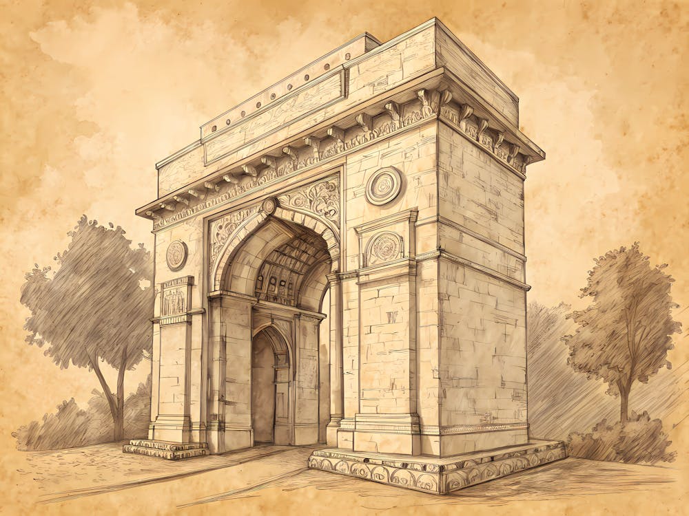 Minimalist Ink Sketch Of Stone Carved Archway A