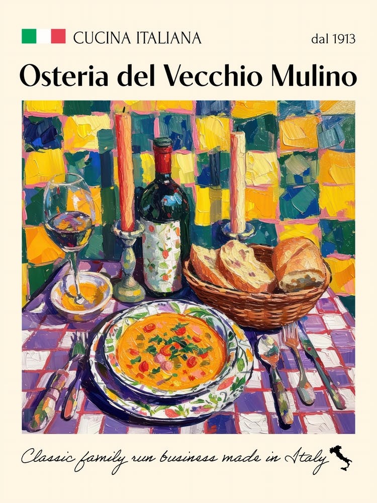 Osteria Del Vecchio Mulino Trattoria Italian Poster Food Kitchen