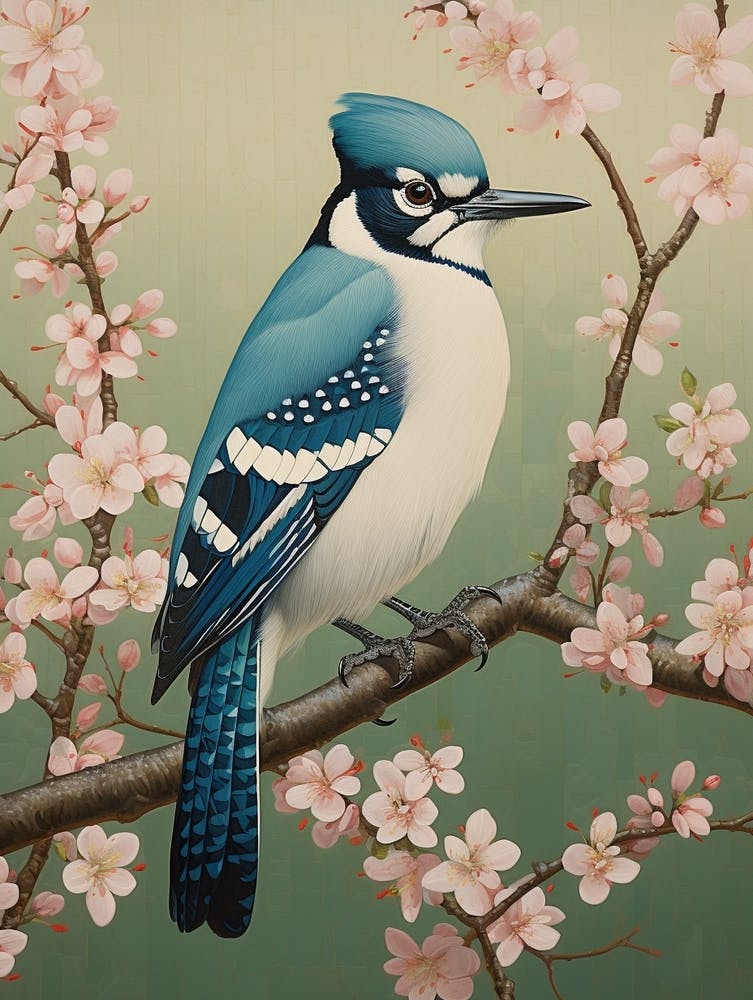 Ohara Koson Inspired Bird Painting Blue Jay 3