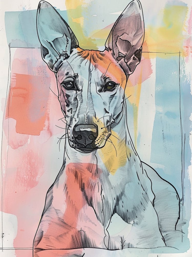 Pastel Watercolour Ibizan Hound Dog Line Illustration 4