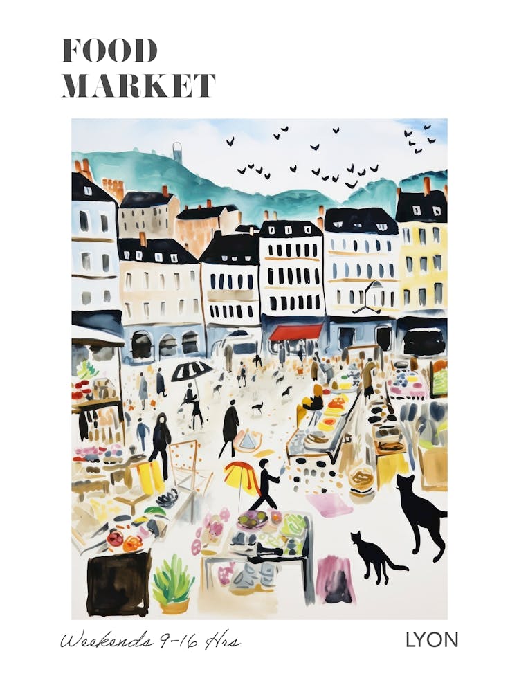 The Food Market In Lyon 2 Illustration Poster