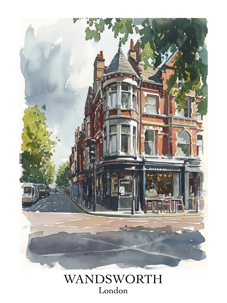 Wandsworth London Borough   Street Watercolour 4 Poster
