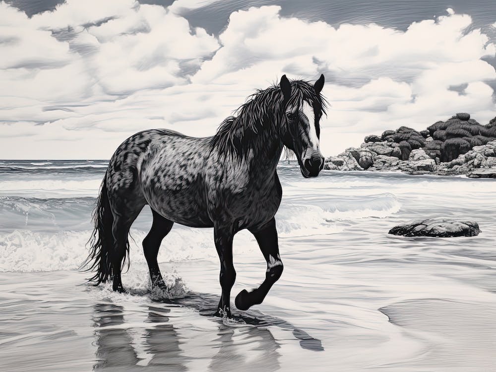 A Horse Oil Painting In Tulum Beach, Mexico, Landscape 2
