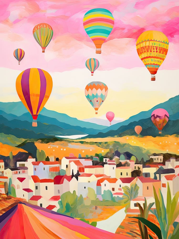 Hot Air Ballons In Capodoccia Turkey Travel Painting Housewarming Colourful