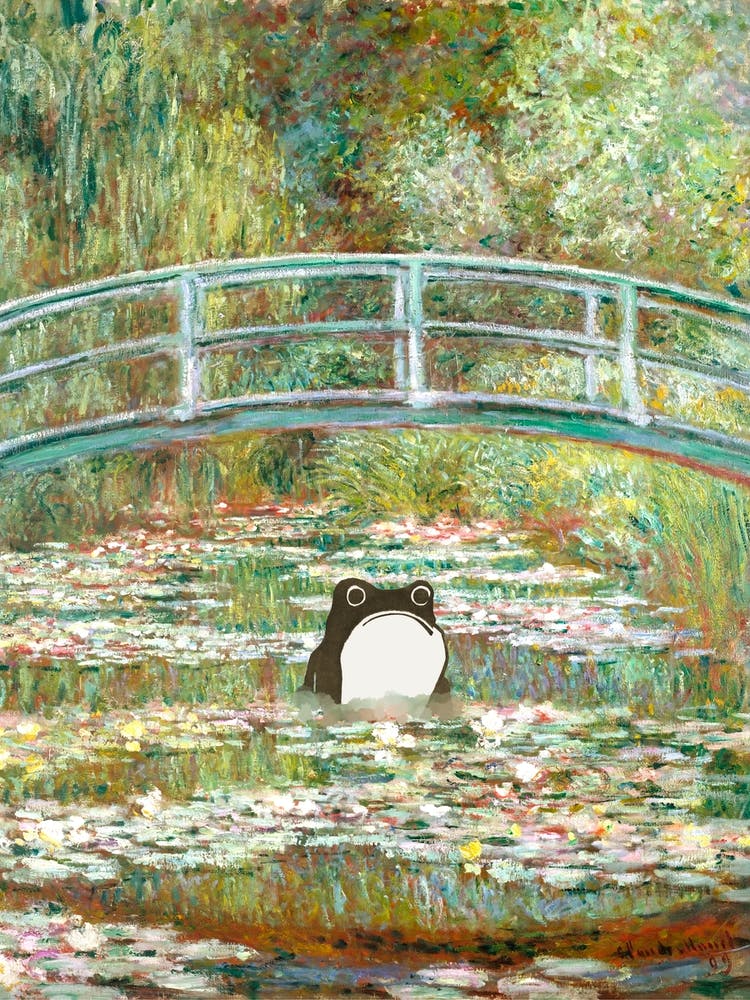 Unimpressed Frog Bridge Over A Pond Of Water Lilies By Claude Monet Painting