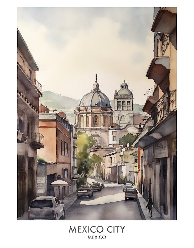 Mexico City 2 Watercolour Travel Poster