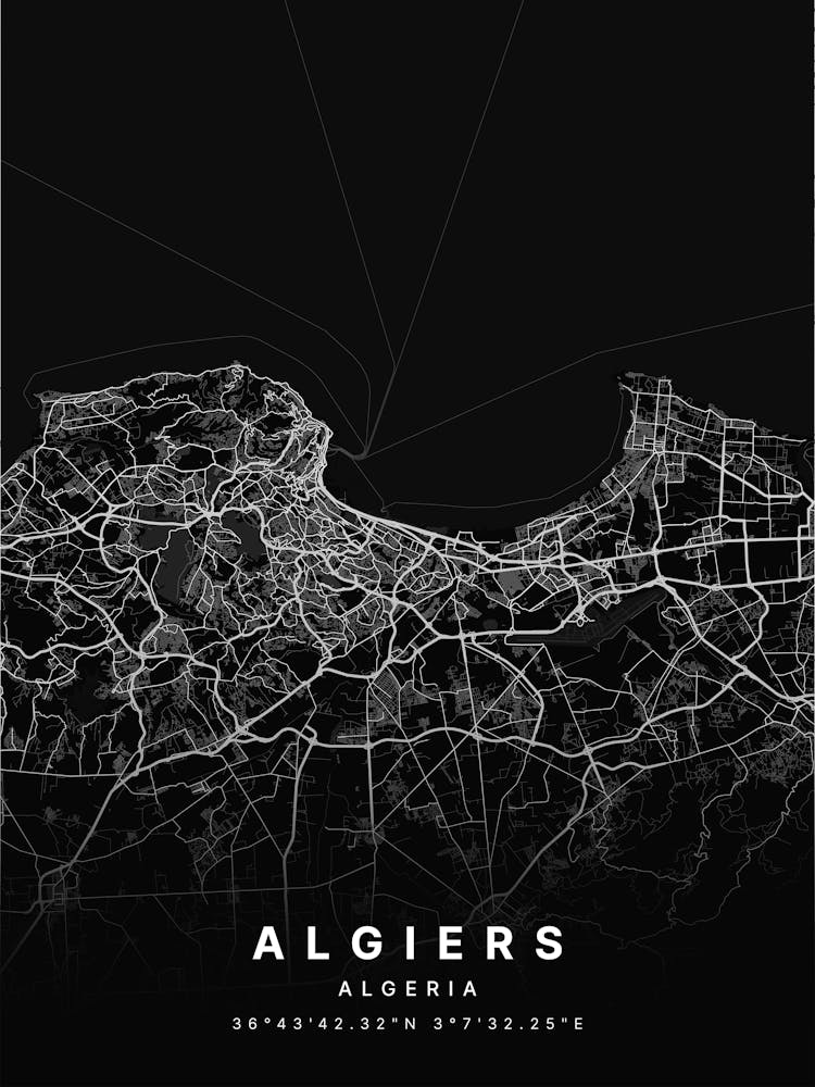 Algiers Algeria Black Map 1