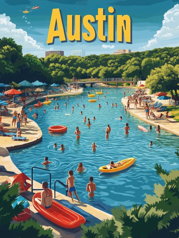 Aihrgdesign A 1970s Inspired Travel Poster For Austin Depicti 77bda500 8aba 4dd6 Bbbb 5f591743891b 2