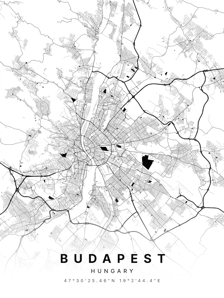 Budapest Hungary White Map