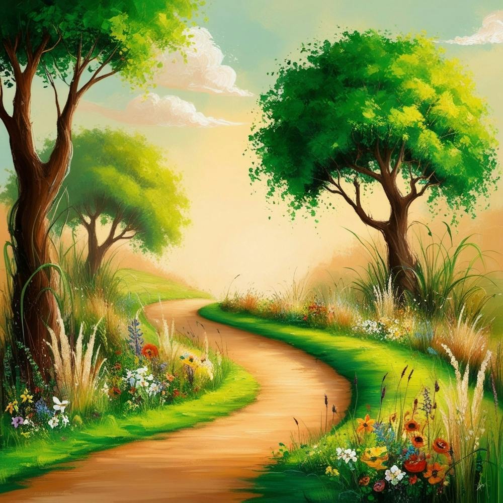 Landscape With Trees And Flowers