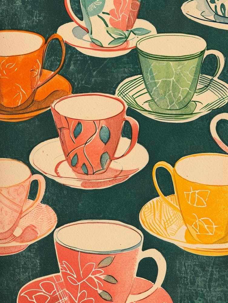 Tea Cups Watercolour Illustration 1