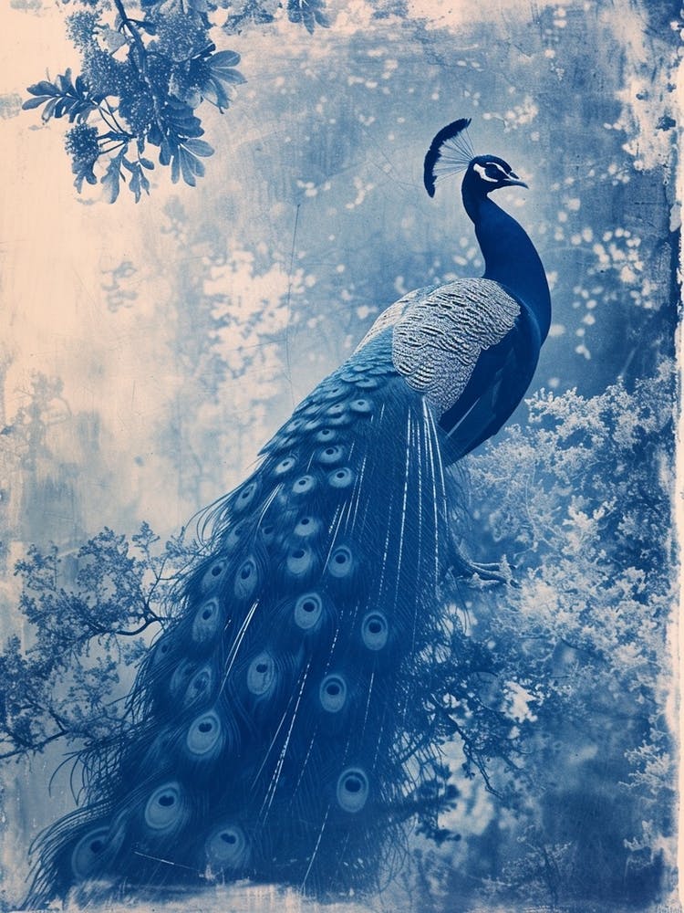 Peacock In The Wild Cyanotype Inspired 6