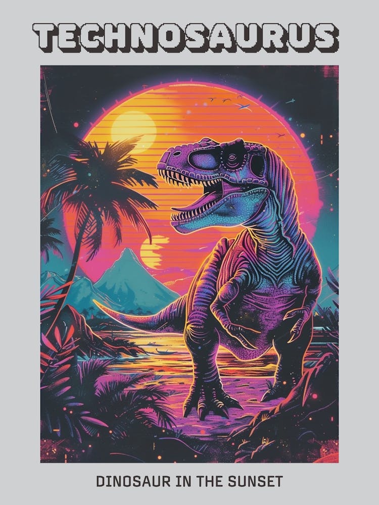 Cyber Dinosaur In The Sunset Poster