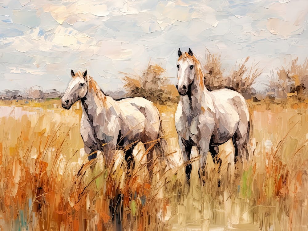Horses Painting In Pampas Region, Argentina, Landscape 3