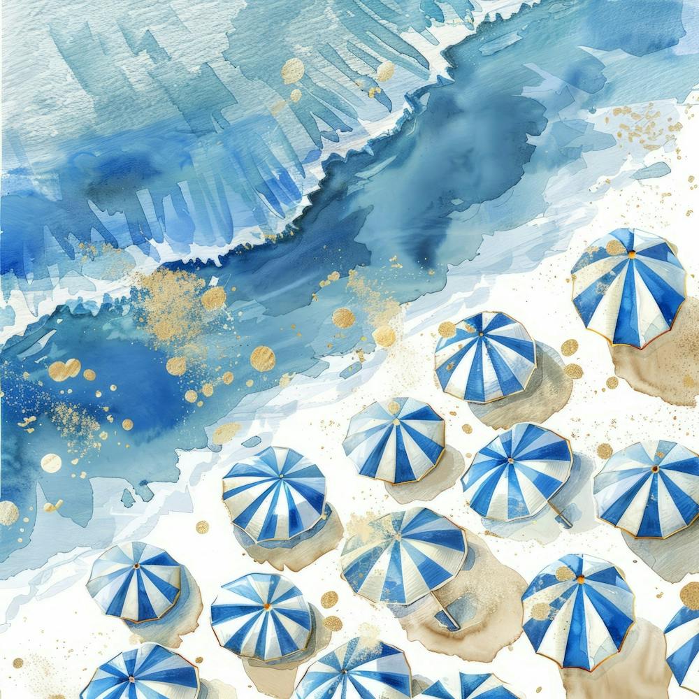 Blue Umbrellas On The Beach 7