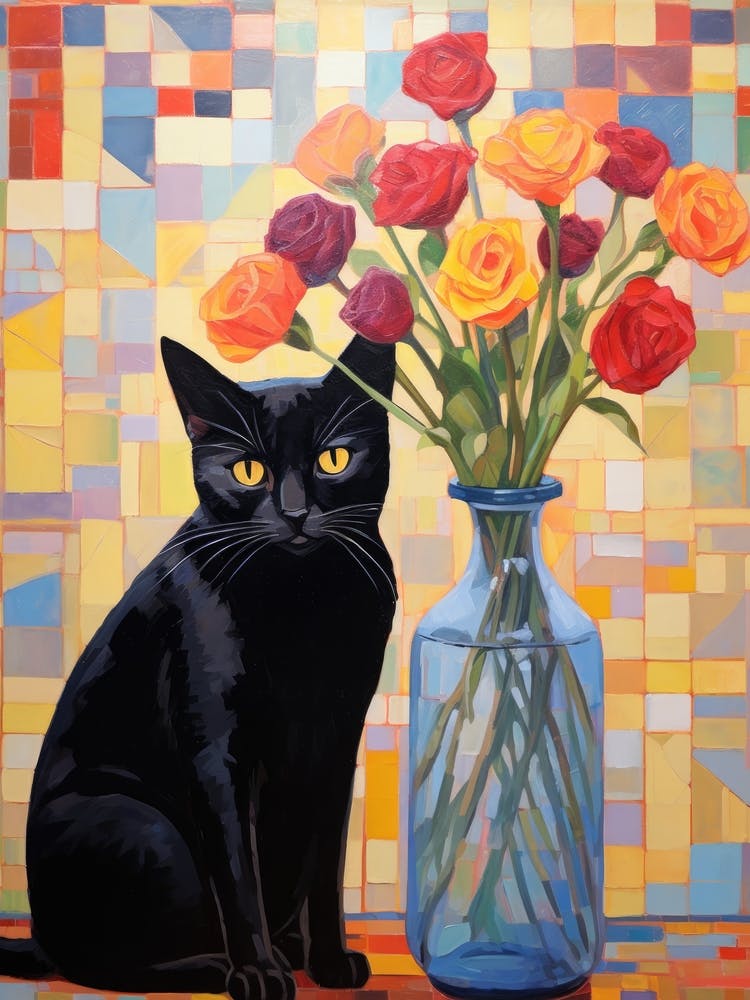 Black Cat With Roses 1