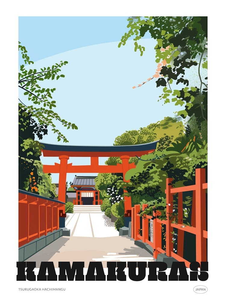 Kamakuras Tsurugaoka Hachimangu Japan 3 Colourful Illustration Poster