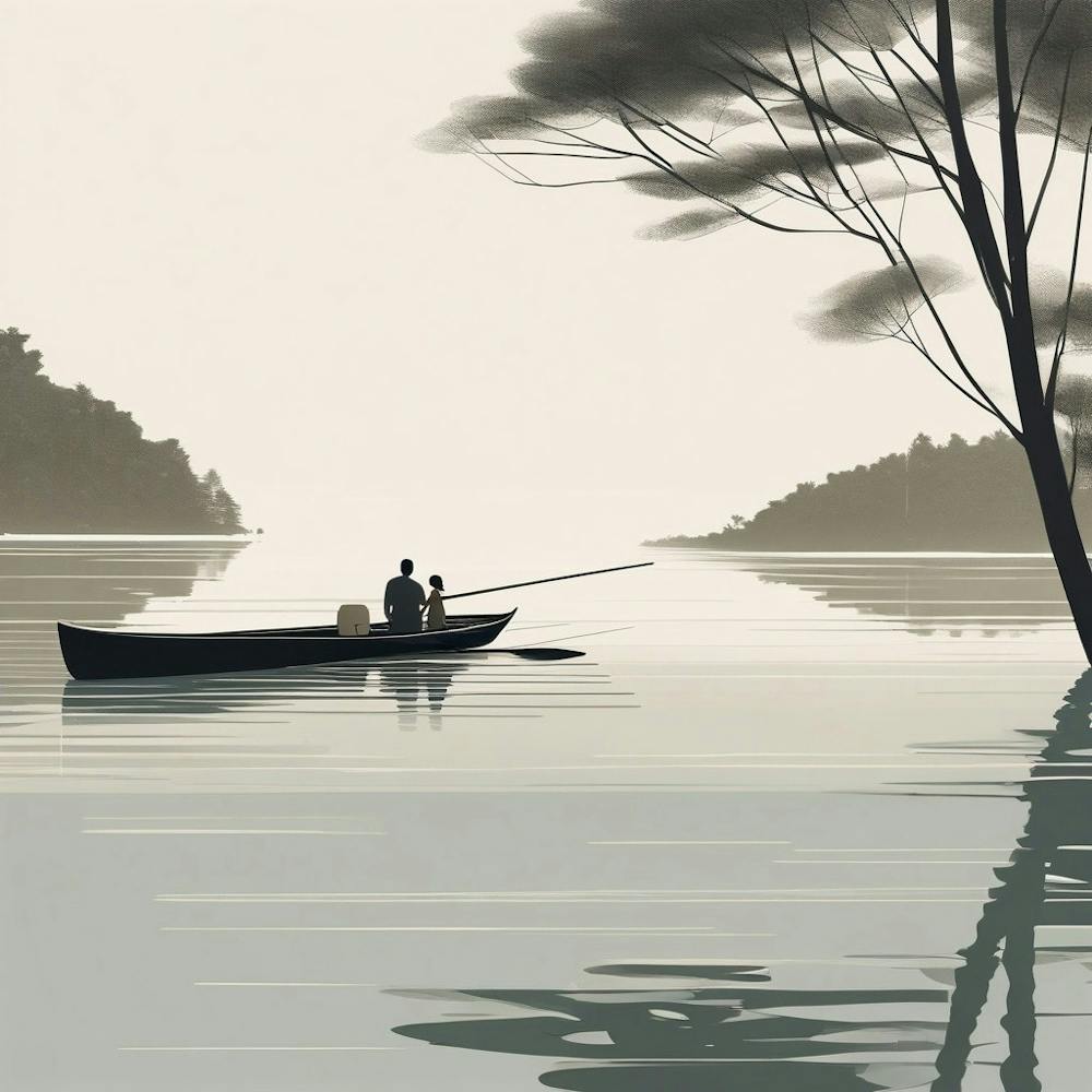 Dad and daughter Fishing In A Boat