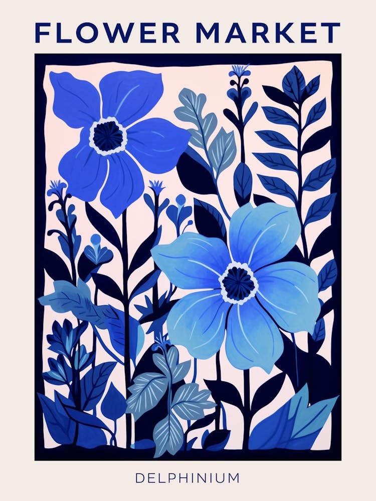 Blue Flower Market Poster Delphinium 4