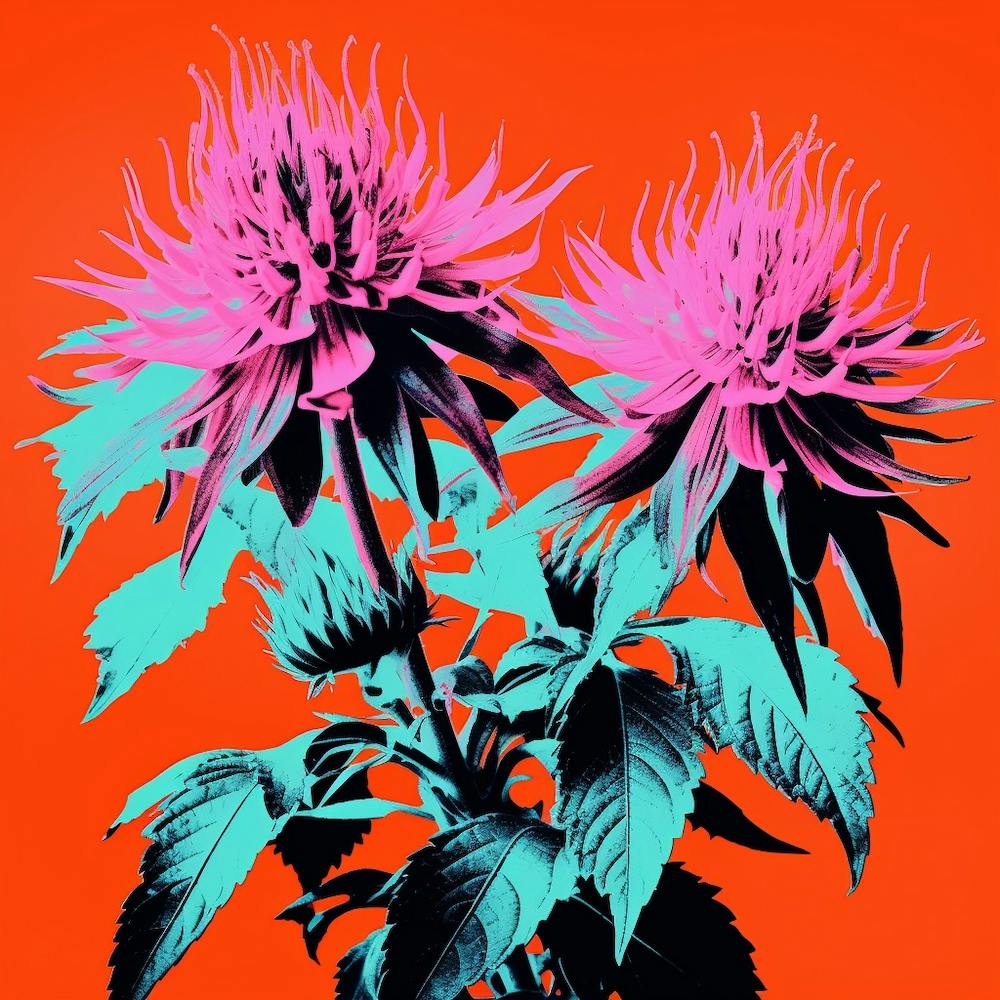 Andy Warhol Style Pop Art Flowers Bee Balm 2 Square