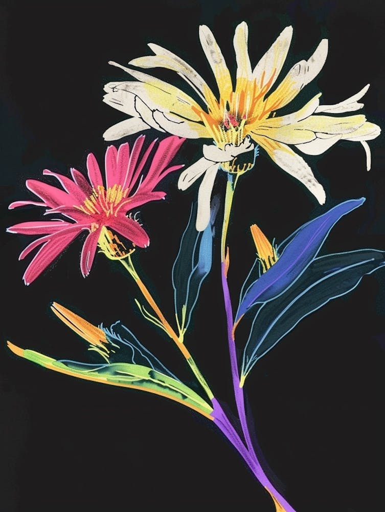 Neon Flowers On Black Asters 8