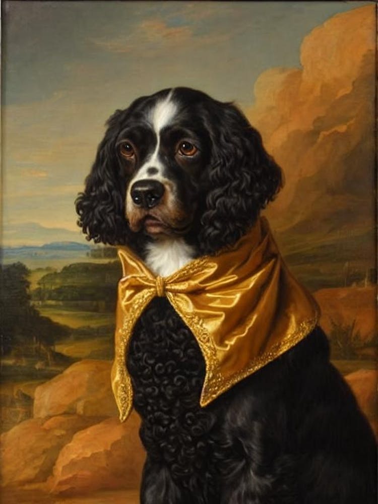 American Water Spaniel Renaissance Portrait Oil Painting