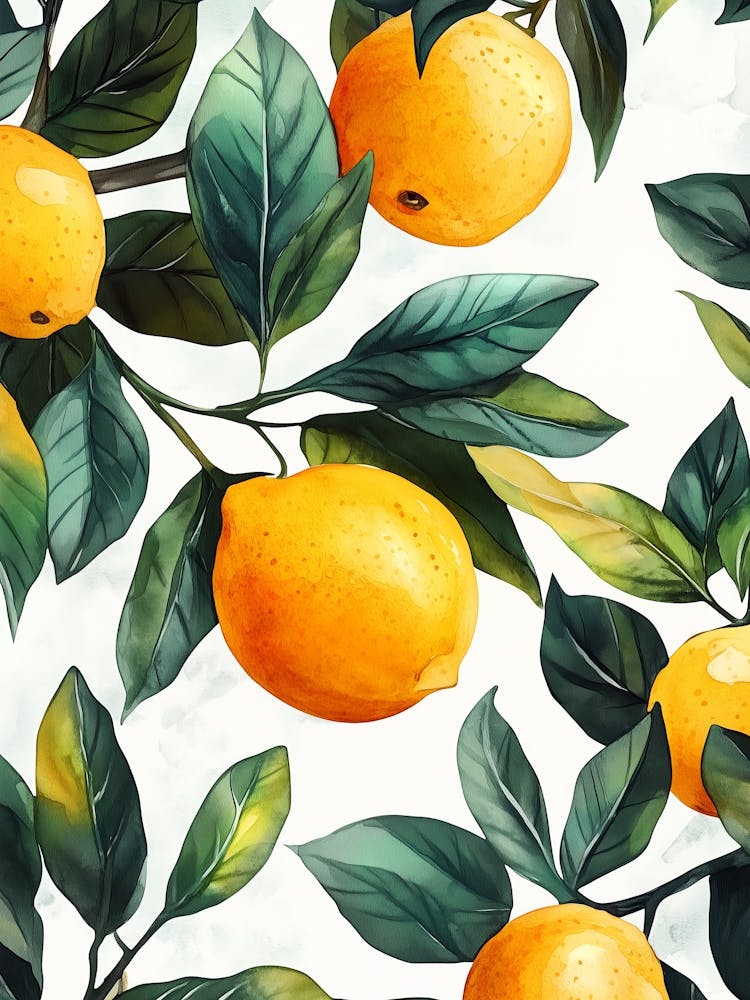 Watercolor Lemons On A Branch