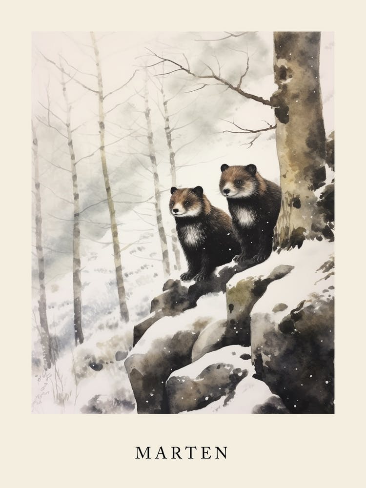 Winter Watercolour Marten 3 Poster