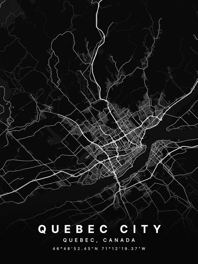 Quebec City Quebec Canada Black Map