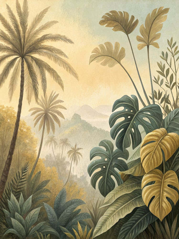 Oil Painting Style Muted Tropical Plants