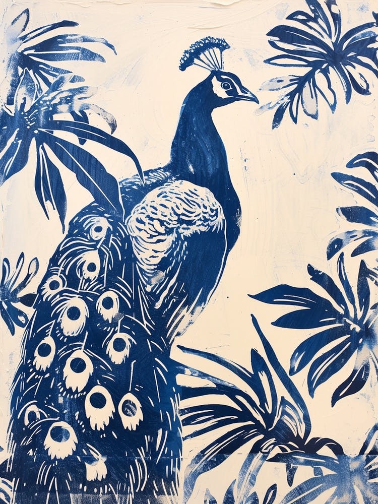 Navy Blue Inspired Peacock With Leaves 1
