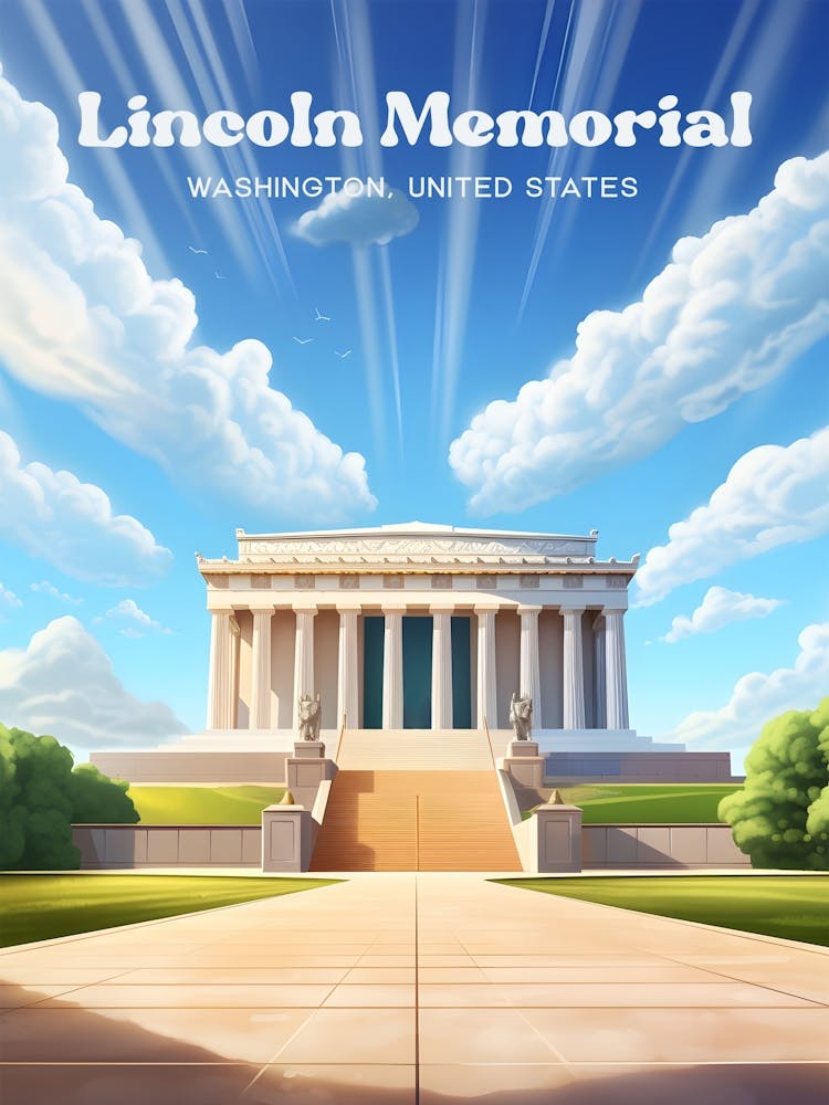Lincoln Memorial Washington United States Monument Modern Travel Illustration