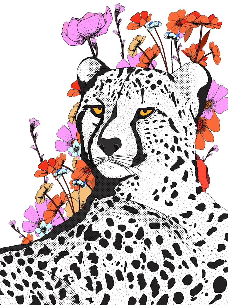 Cheetah With Flowers