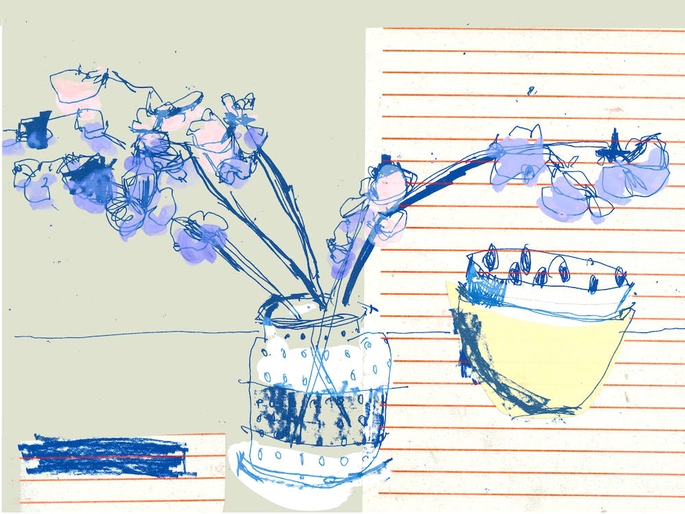 Sweet Peas And Yellow Bowl