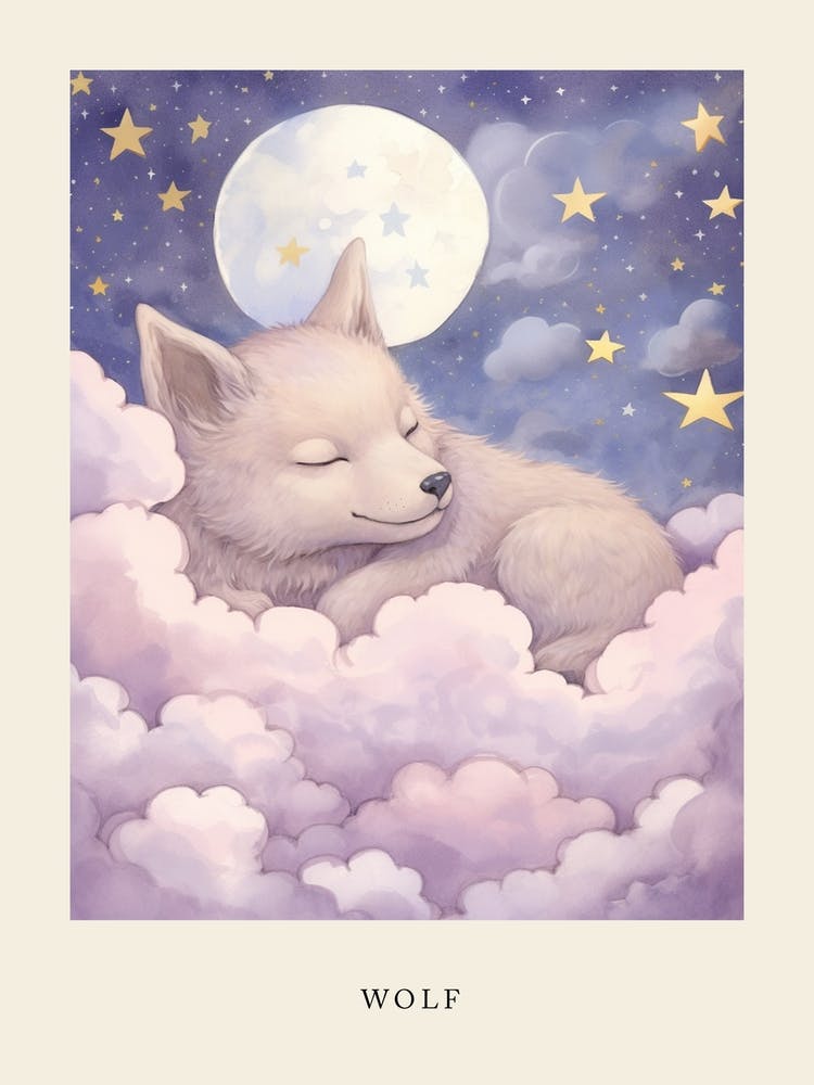 Sleeping Baby Wolf 2 Nursery Poster