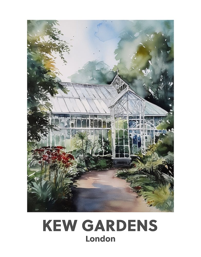 Kew Gardens, London 4 Watercolour Travel Poster