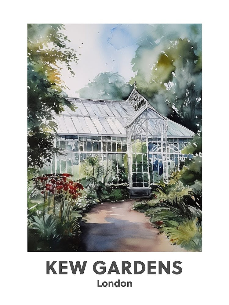 Kew Gardens, London 4 Watercolour Travel Poster