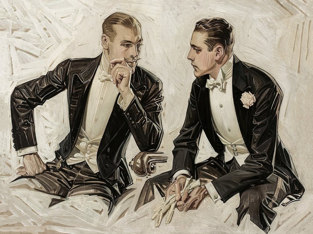 Two Men In Tuxedos, Vintage Men's Fashion Poster