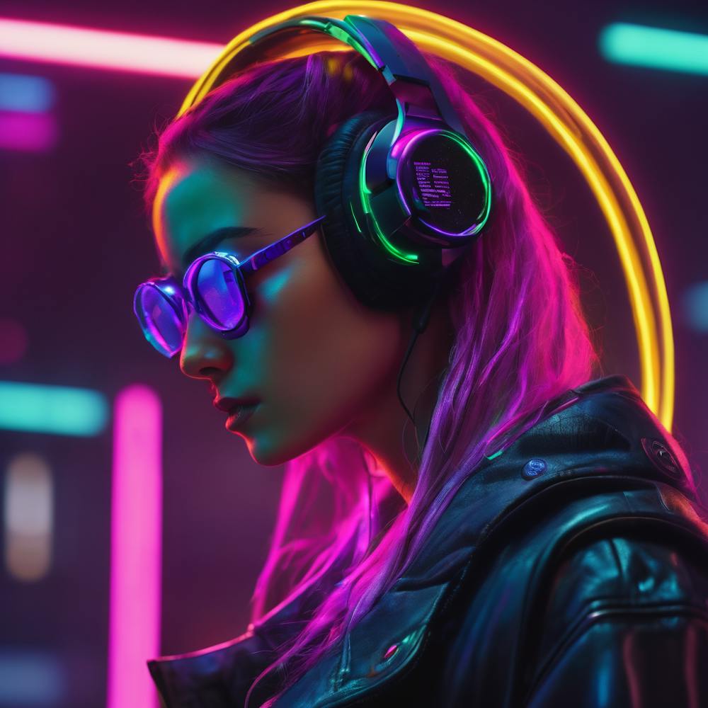 Neon Girl With Headphones