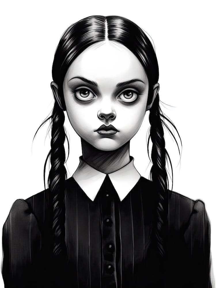 Portrait Of Wednesday Addams World Line Art 0 Fan Art