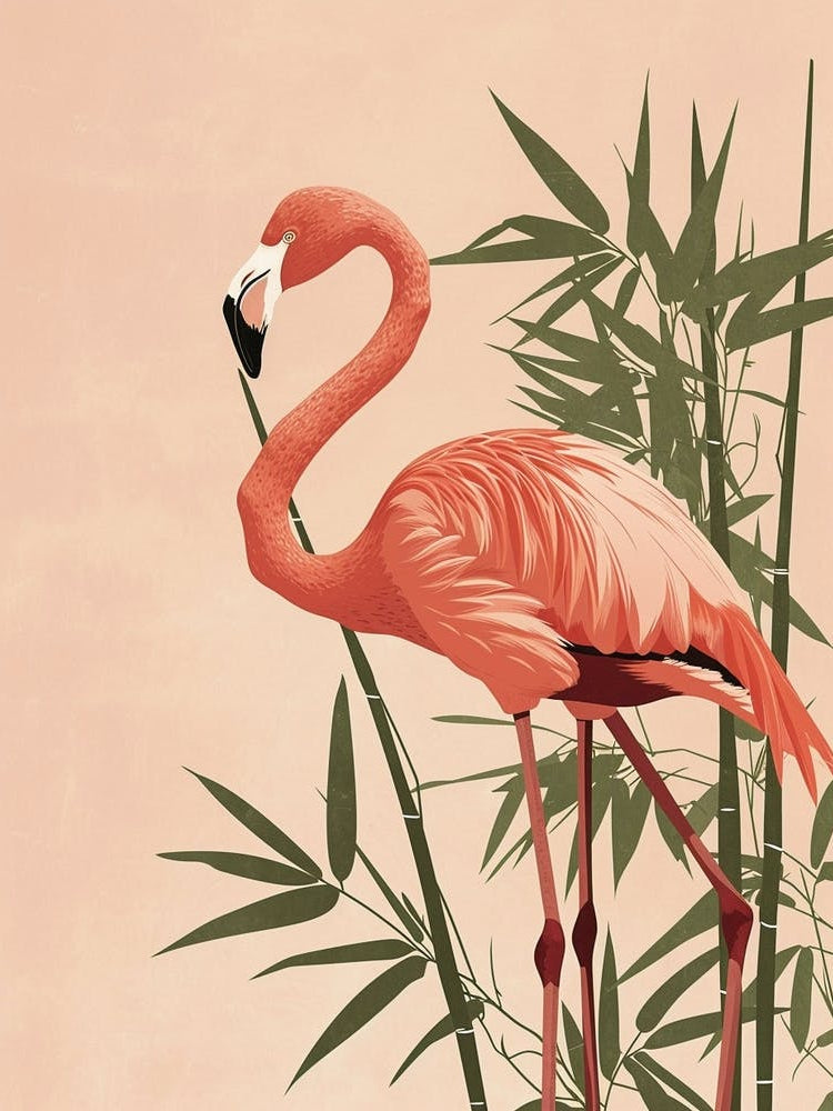 Jamess Flamingo And Bamboo Minimalist Illustration 4