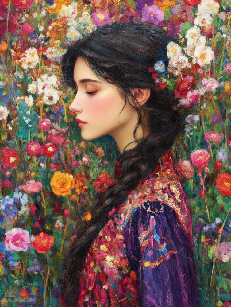 Girl And Flowers